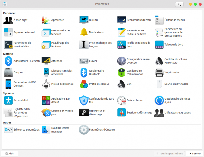 Paramètres - XFCE 4.16
